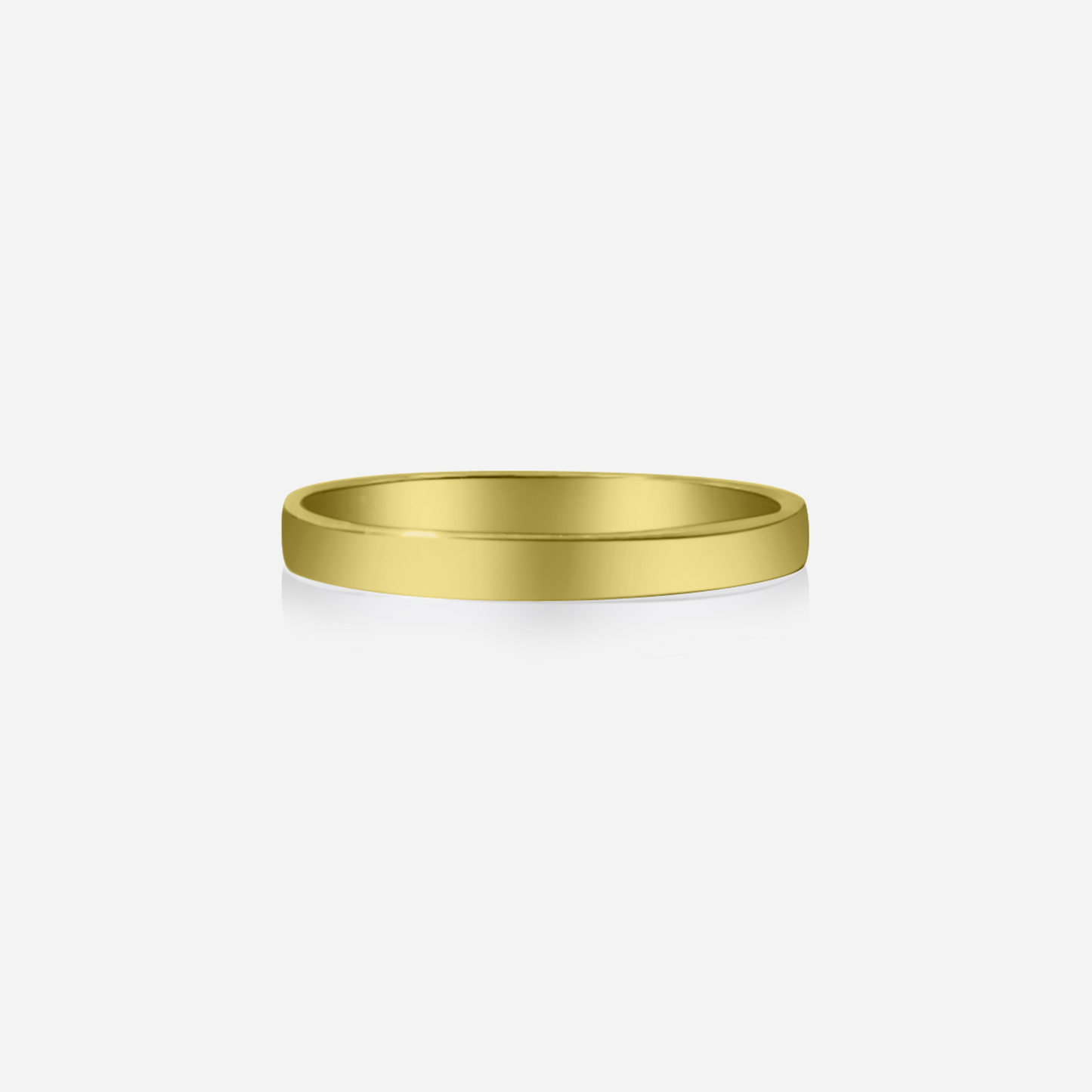A simple, elegant gold wedding band with a shiny finish.