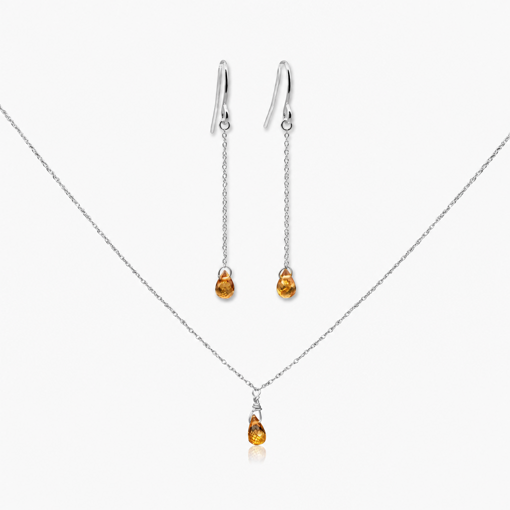 Spessartite Garnet Jewelry Set | Earrings & Necklace | 14K Gold