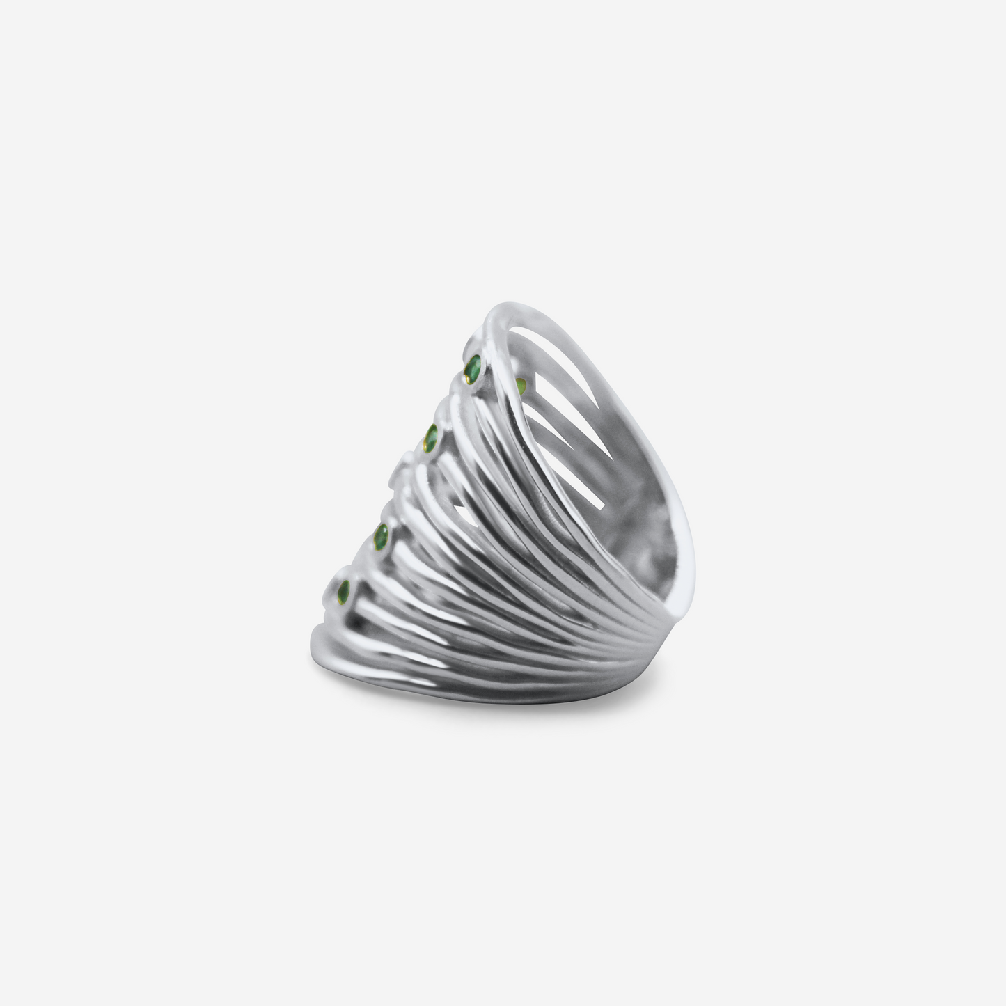 Statement gold stacking ring with green stones in 18K white gold – Made by Petit Jewelry