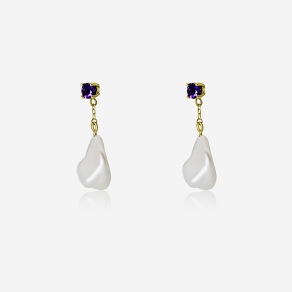 Amethyst and freshwater pearl drop earrings in 14K yellow gold – Made by Petit Jewelry