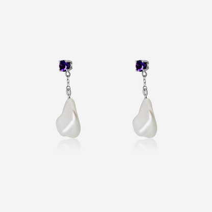 Amethyst and freshwater pearl drop earrings in 14K white gold – Made by Petit Jewelry