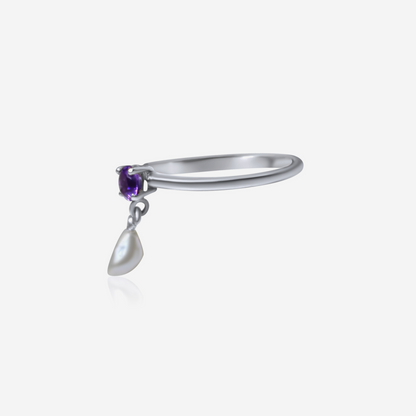 Amethyst and freshwater pearl ring in 14K white gold – Made by Petit Jewelry