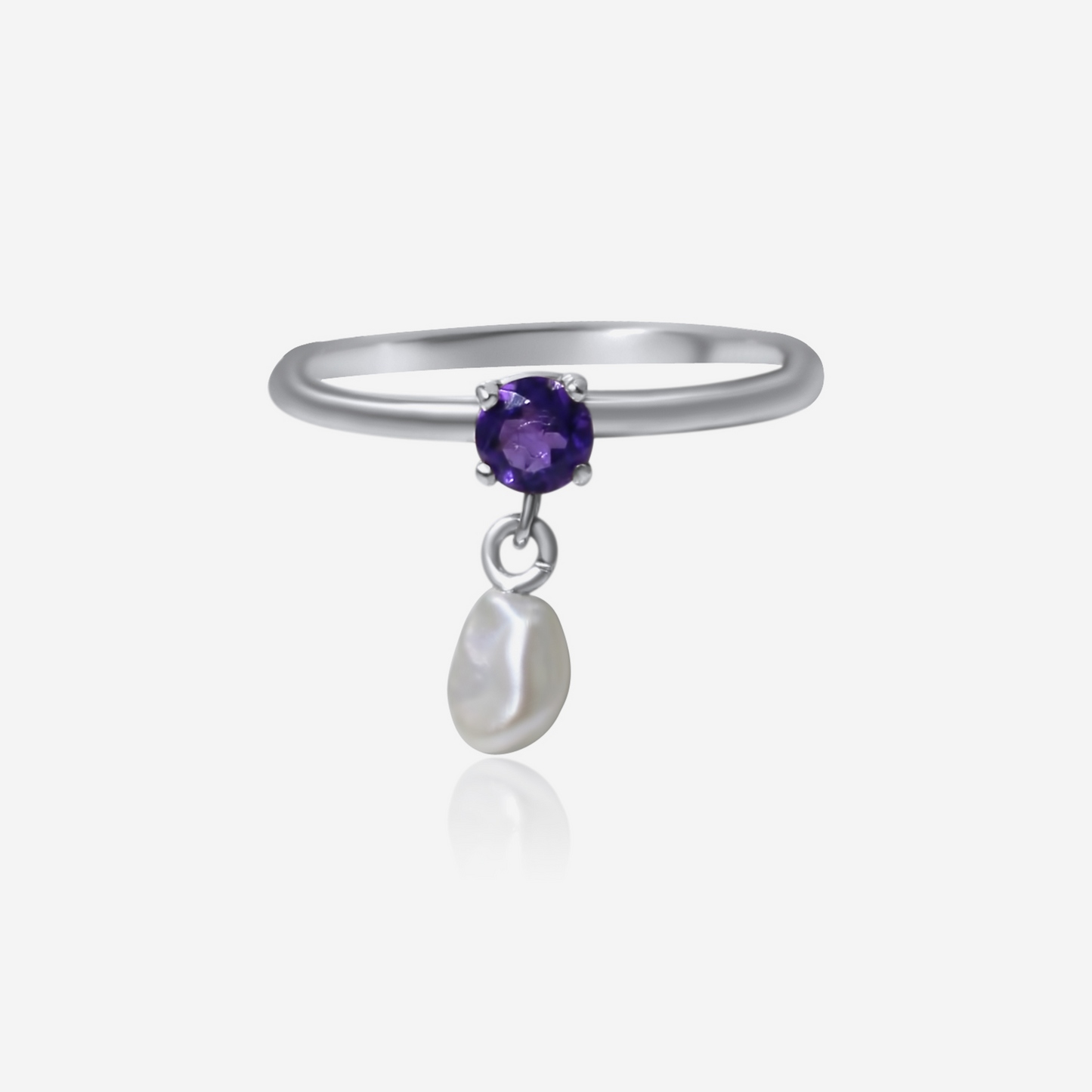 Amethyst and freshwater pearl ring in 14K white gold – Made by Petit Jewelry