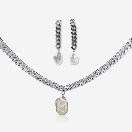 Chain drop earrings and necklace set in sterling silver – Made by Petit Jewelry