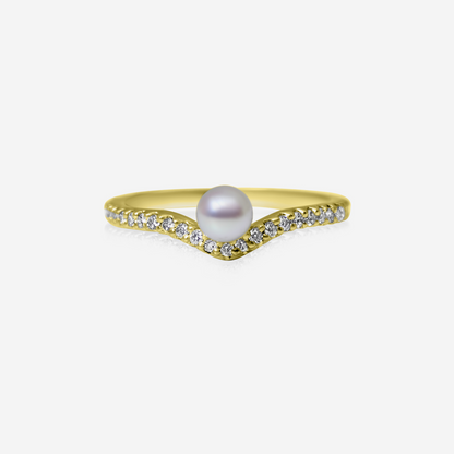 Eternal Love natural diamond engagement ring in 18K yellow gold with Akoya pearl – Made by Petit Jewelry