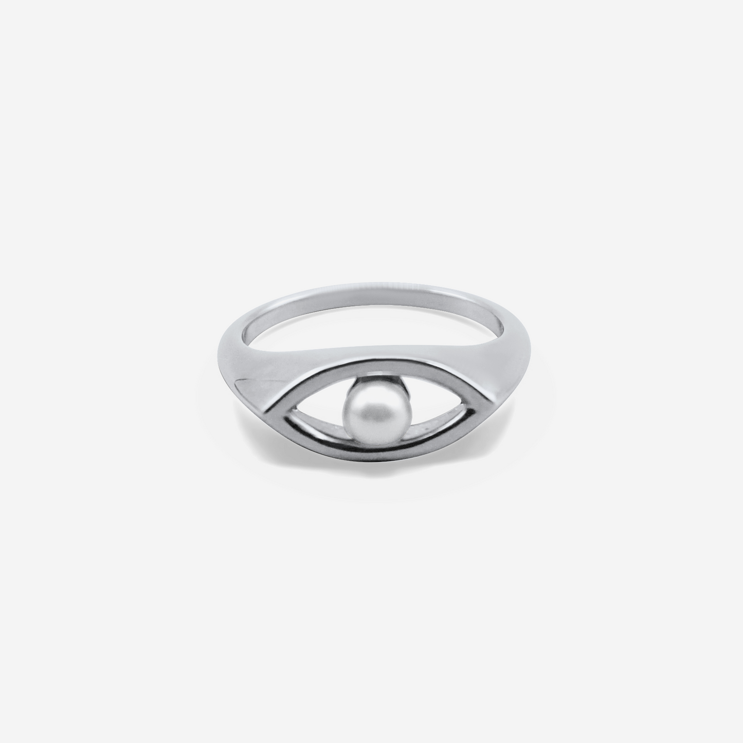 Eye motif ring with Akoya pearl in 18K white gold – Made by Petit Jewelry