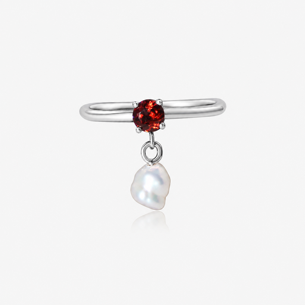 Garnet & Pearl Drop Ring | 14K Gold Fine Jewelry