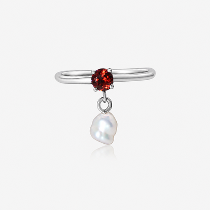 Garnet & Pearl Drop Ring | 14K Gold Fine Jewelry