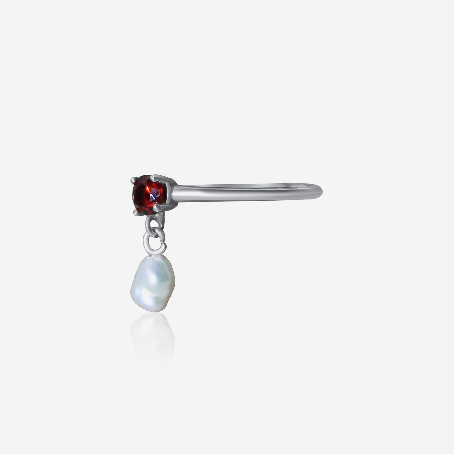 Garnet and freshwater pearl drop ring in 14K white gold – Made by Petit Jewelry