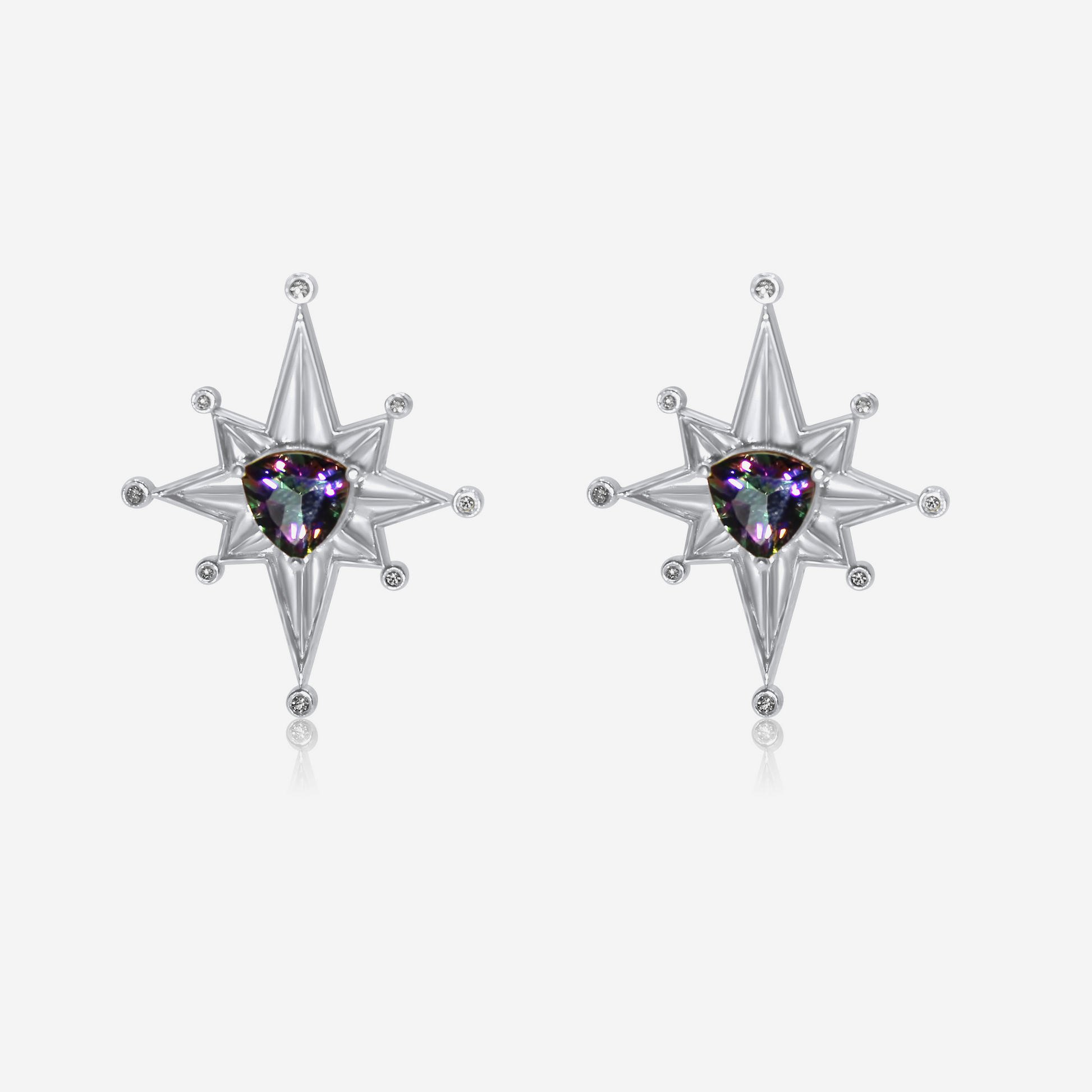 Geometric gold drop earrings with mystic tourmaline in 14K white gold – Made by Petit Jewelry