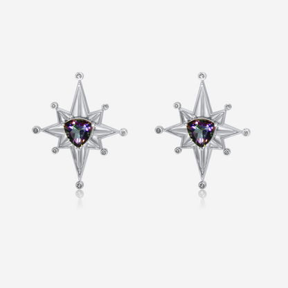 Geometric gold drop earrings with mystic tourmaline in 14K white gold – Made by Petit Jewelry