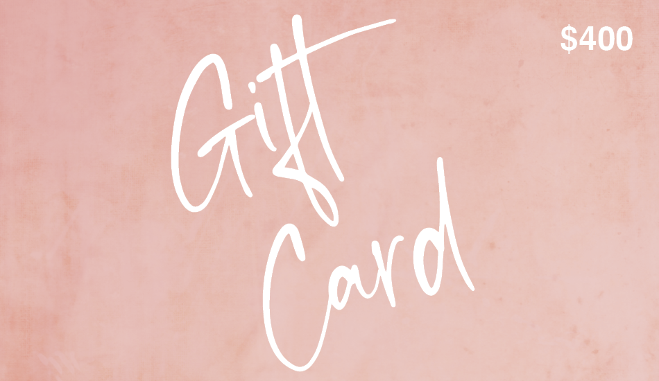 Gift card with 'Gift Card' text and $400 value on a pink background