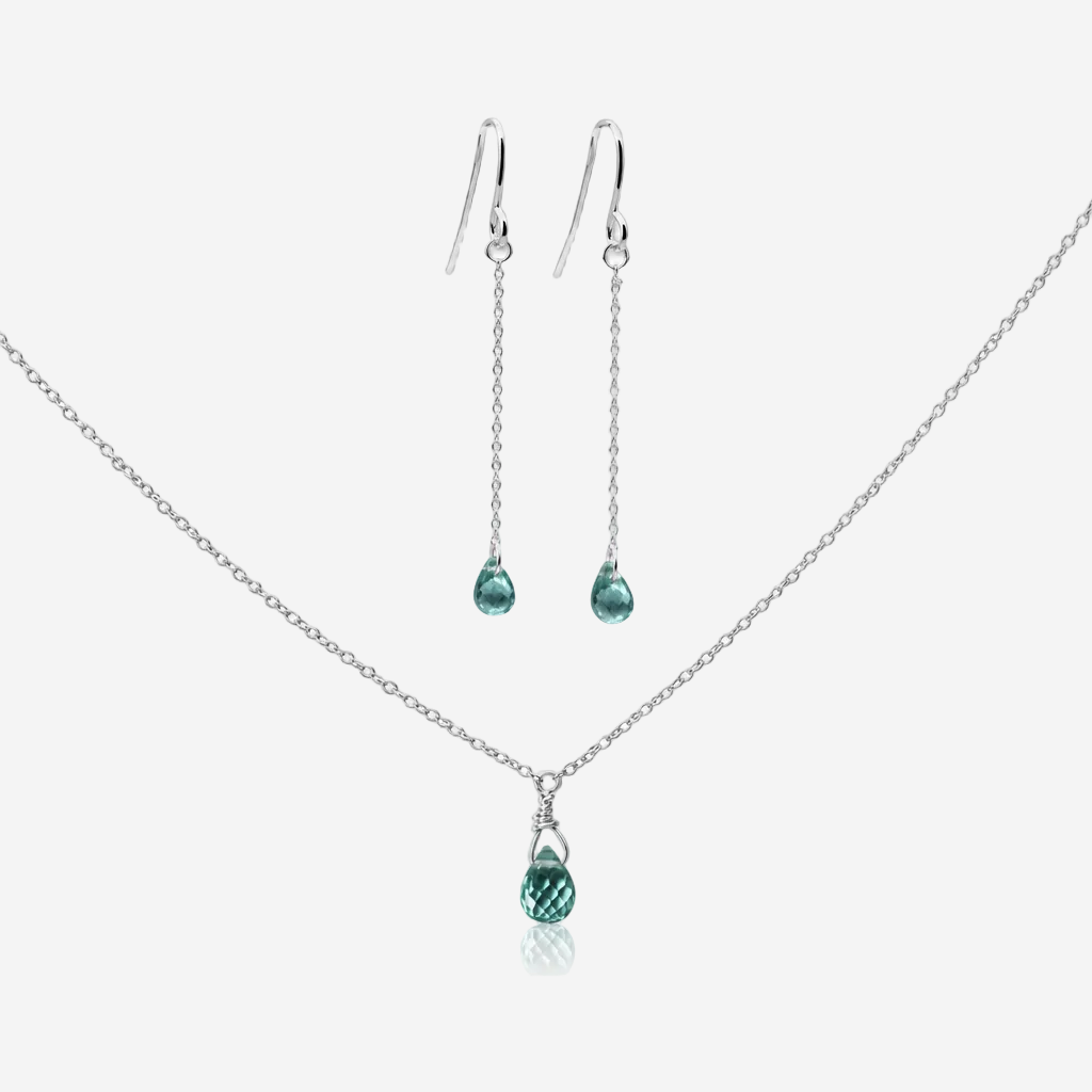 Green Apatite Jewelry Set | Earrings & Necklace | 14K Gold