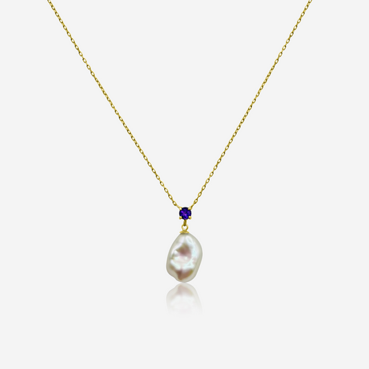 Amethyst & Freshwater Pearl Drop Necklace