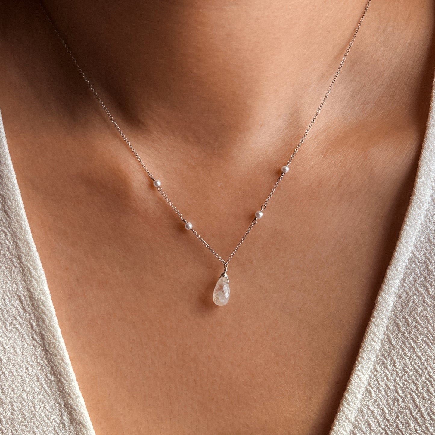 Moonstone Drop Pearl Necklace