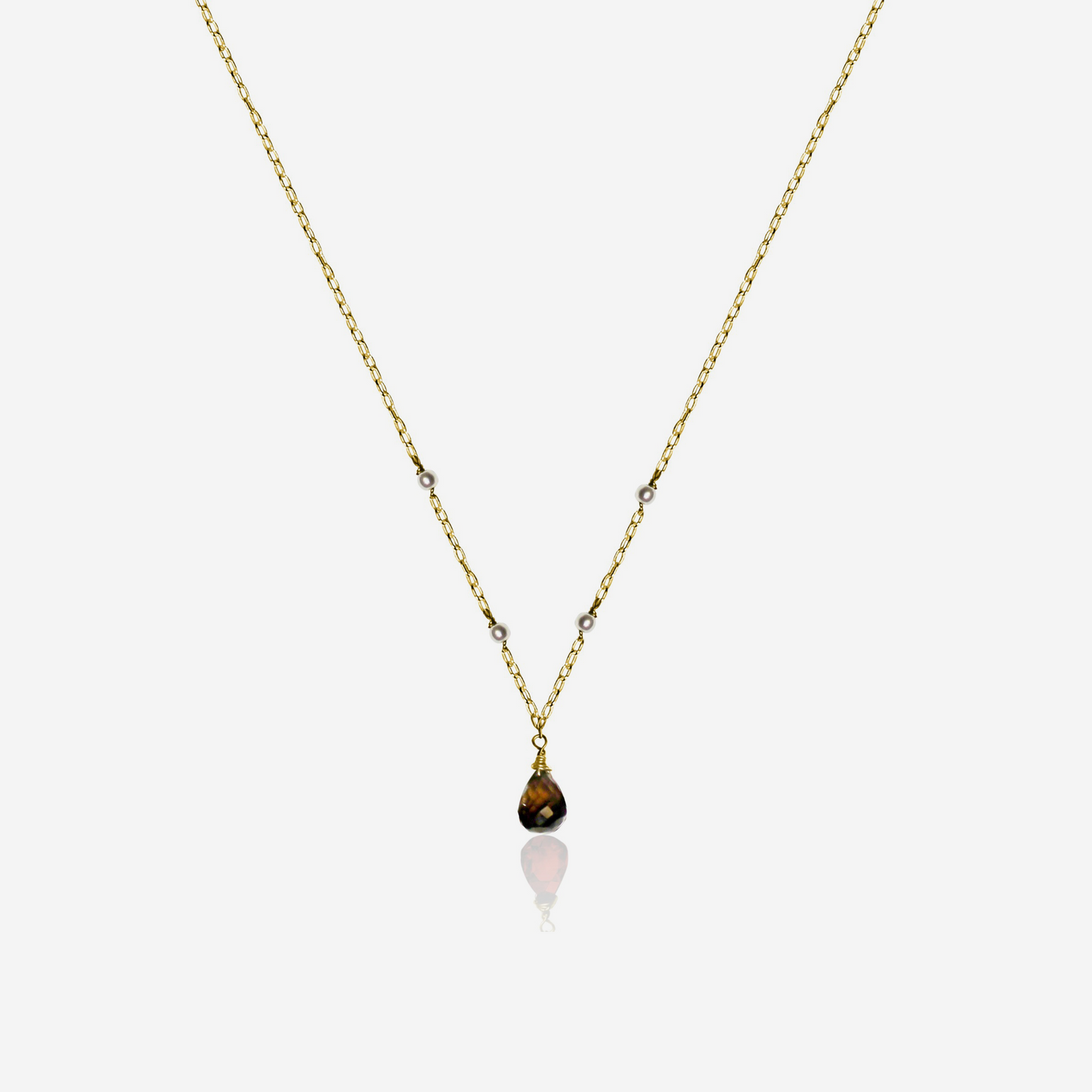 Smoky Quartz with Tiny Akoya Pearl Necklace