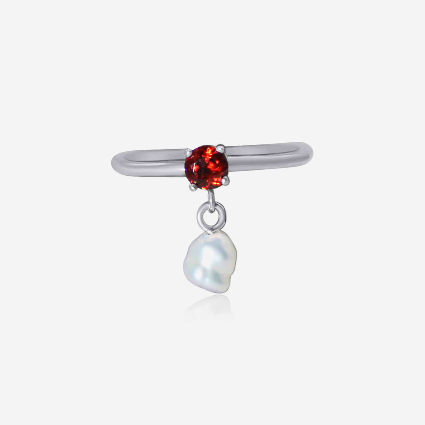 Garnet Radiant Elegance and Pearl Drop Ring