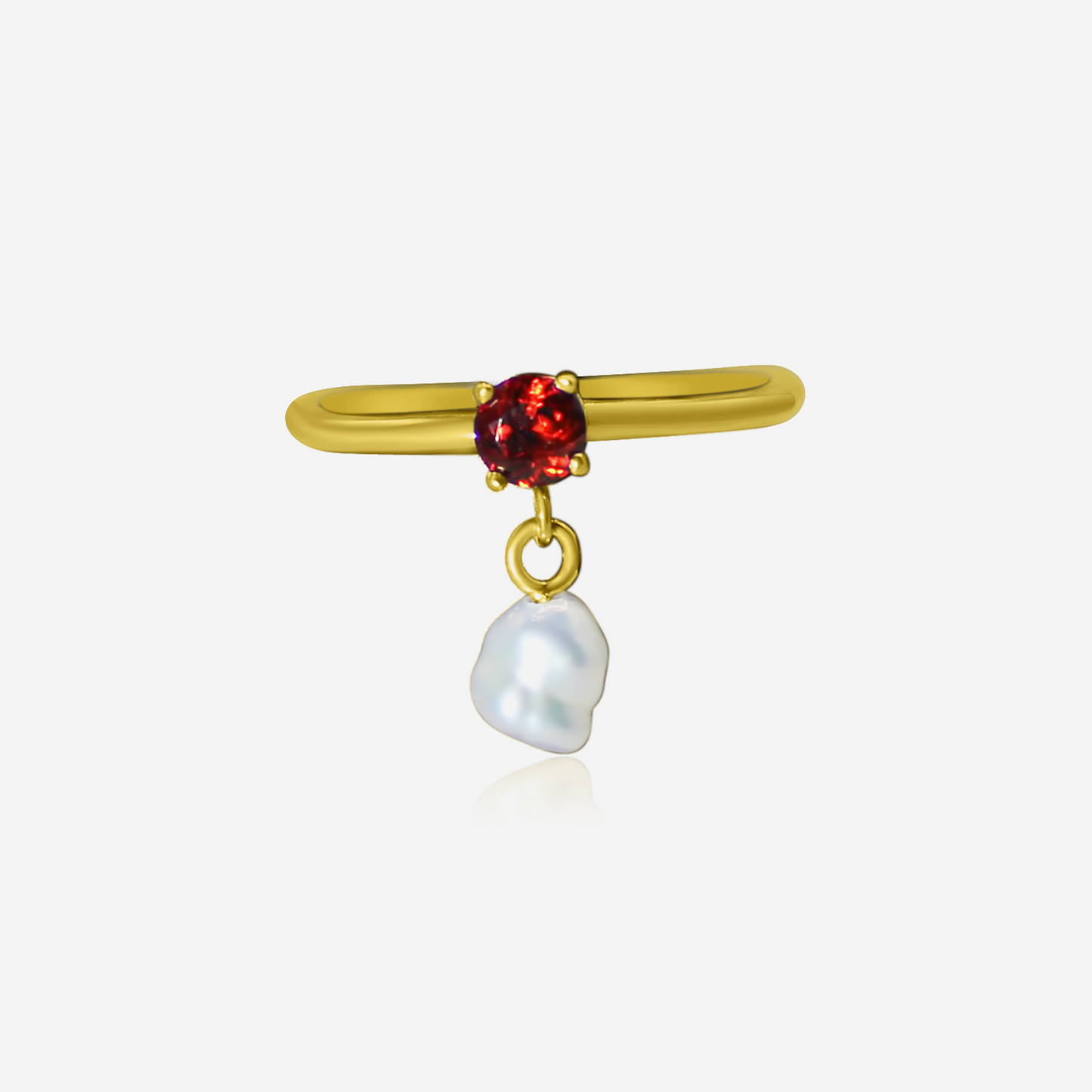 Garnet Radiant Elegance and Pearl Drop Ring