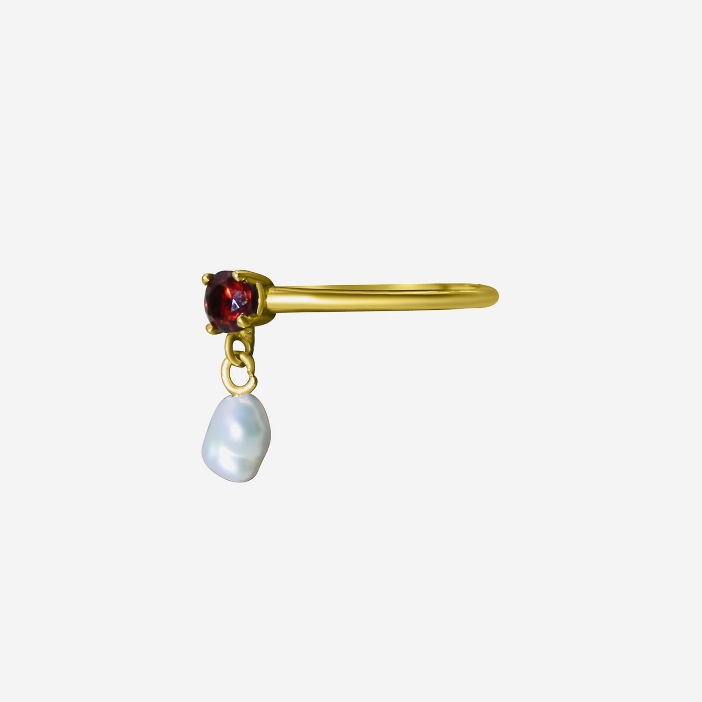 Garnet Radiant Elegance and Pearl Drop Ring