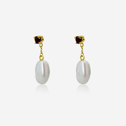 Garnet with Pearl Drop Earrings