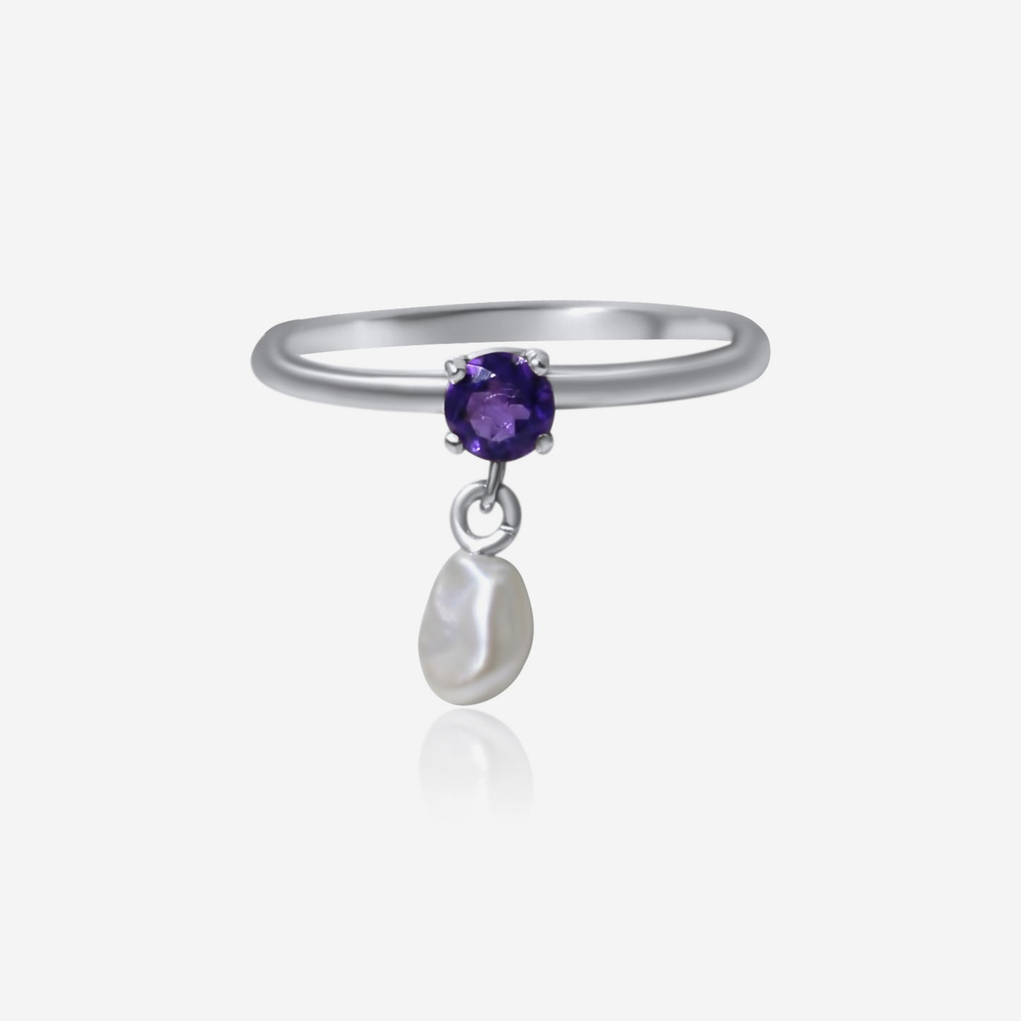 Amethyst and Drop Freshwater Ring