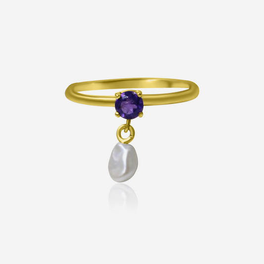 Amethyst & Drop Freshwater Ring