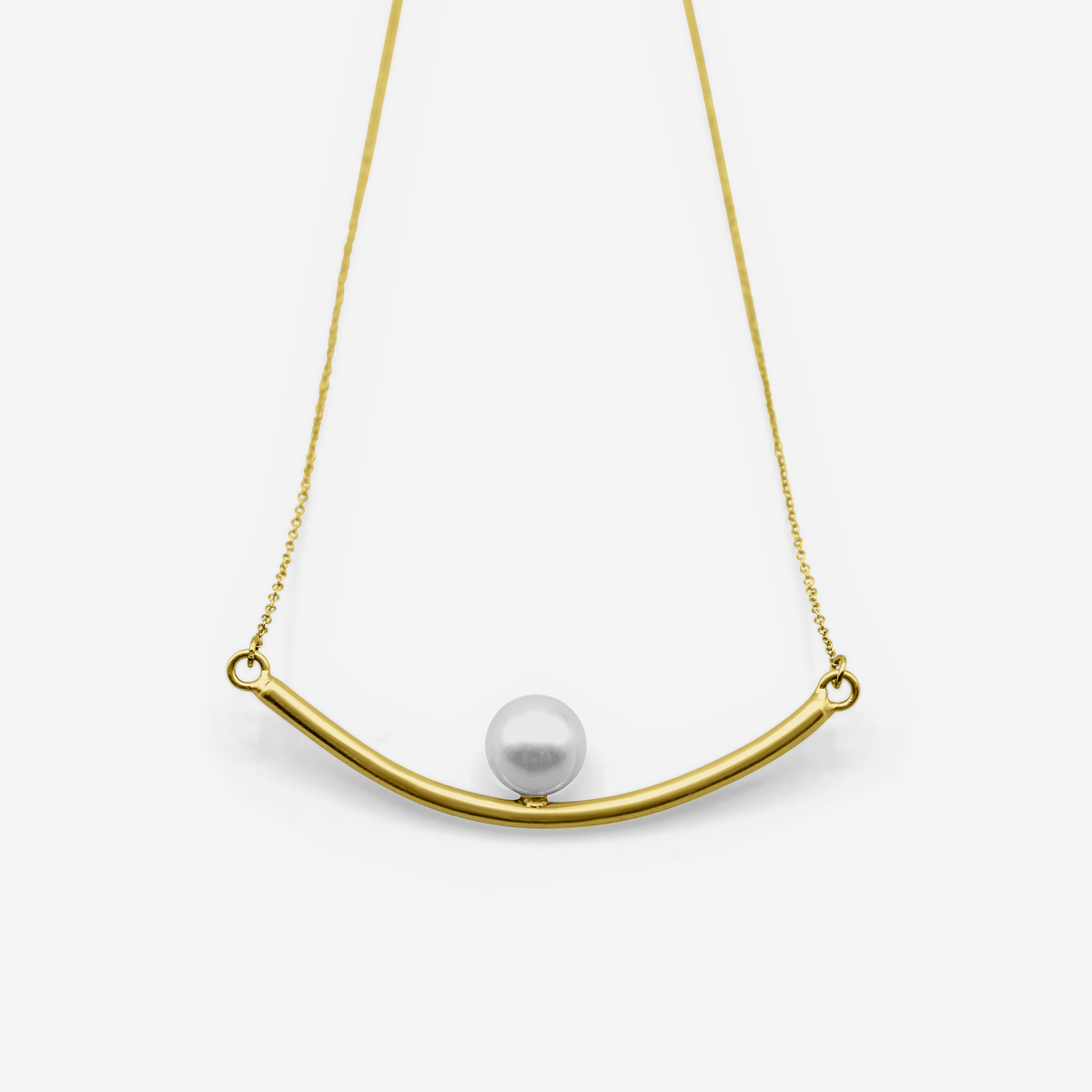 Minimalist gold tube necklace with Freshwater pearl in 18K yellow gold – Made by Petit Jewelry