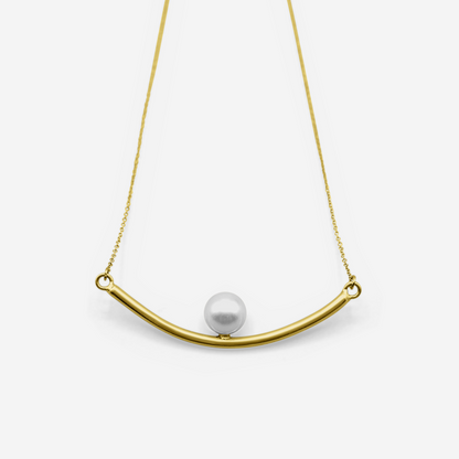 Minimalist gold tube necklace with Freshwater pearl in 18K yellow gold – Made by Petit Jewelry