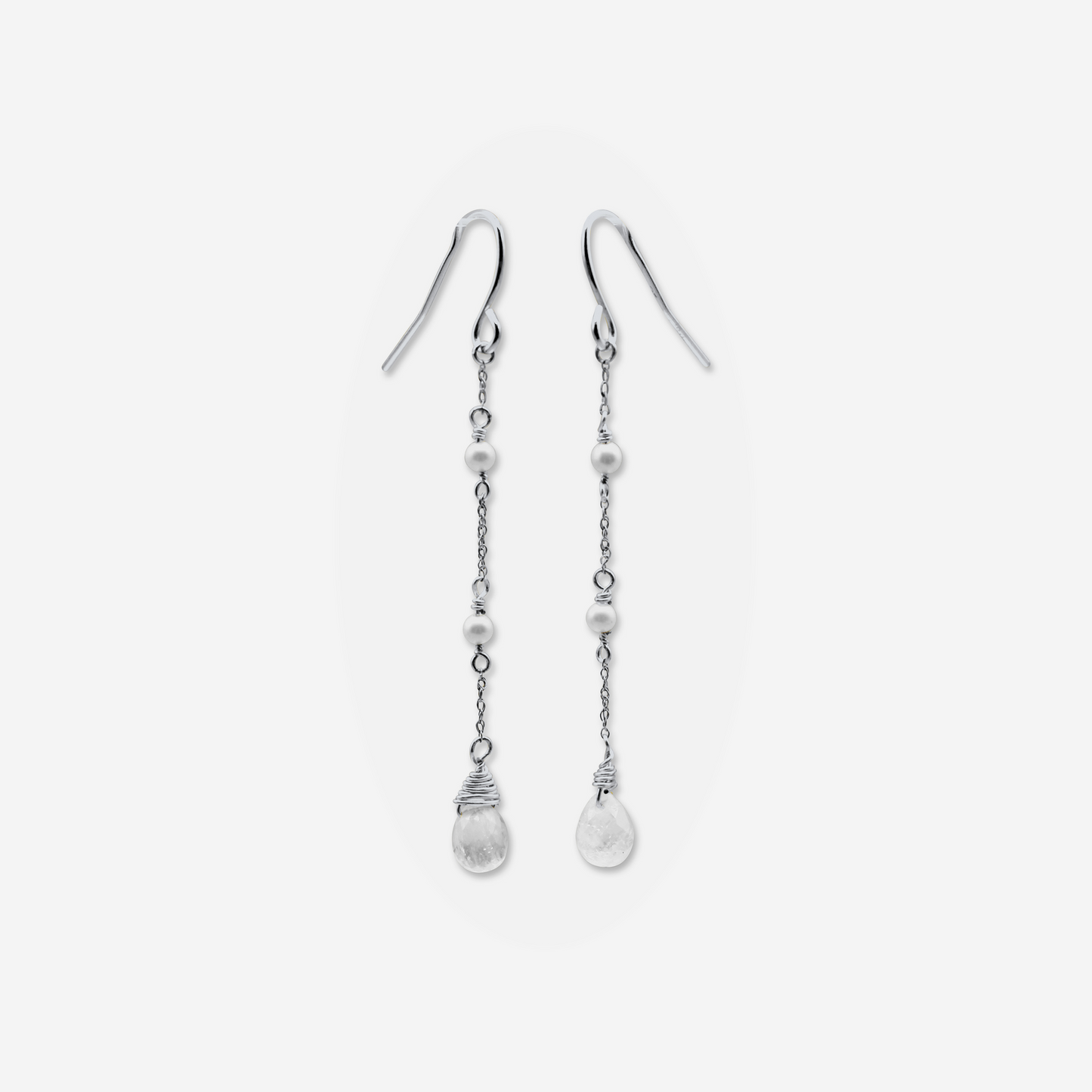 Moonstone and Akoya pearl drop earrings in 14K white gold – Made by Petit Jewelry