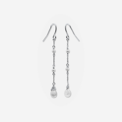 Moonstone and Akoya pearl drop earrings in 14K white gold – Made by Petit Jewelry