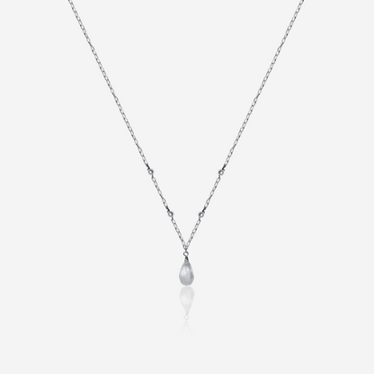 Moonstone and Akoya pearl drop necklace in 14K white gold – Made by Petit Jewelry