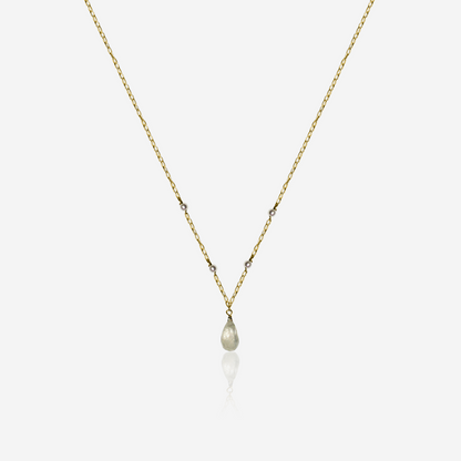 Moonstone and Akoya pearl drop necklace in 14K yellow gold – Made by Petit Jewelry