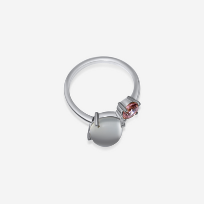 Moonstone and pink tourmaline ring in 14K white gold – Made by Petit Jewelry
