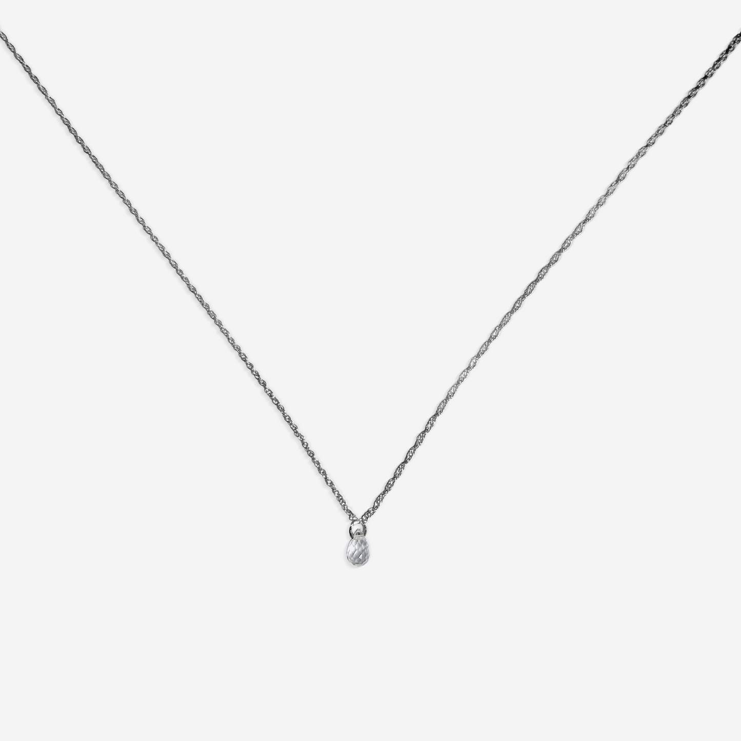 Rose quartz drop pendant necklace in 14K white gold – Made by Petit Jewelry