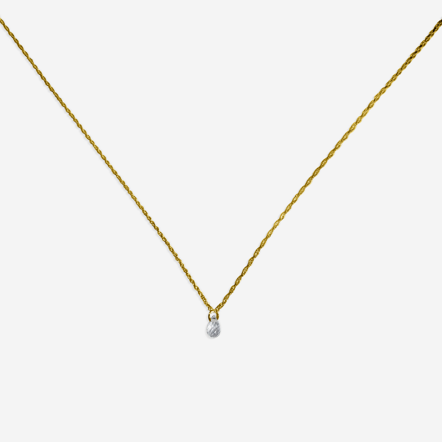 Rose quartz drop pendant necklace in 14K yellow gold – Made by Petit Jewelry