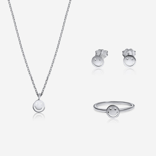 Smile Collection Bundle — pearl ring, earrings, and necklace in sterling silver by Made by Petit Jewelry
