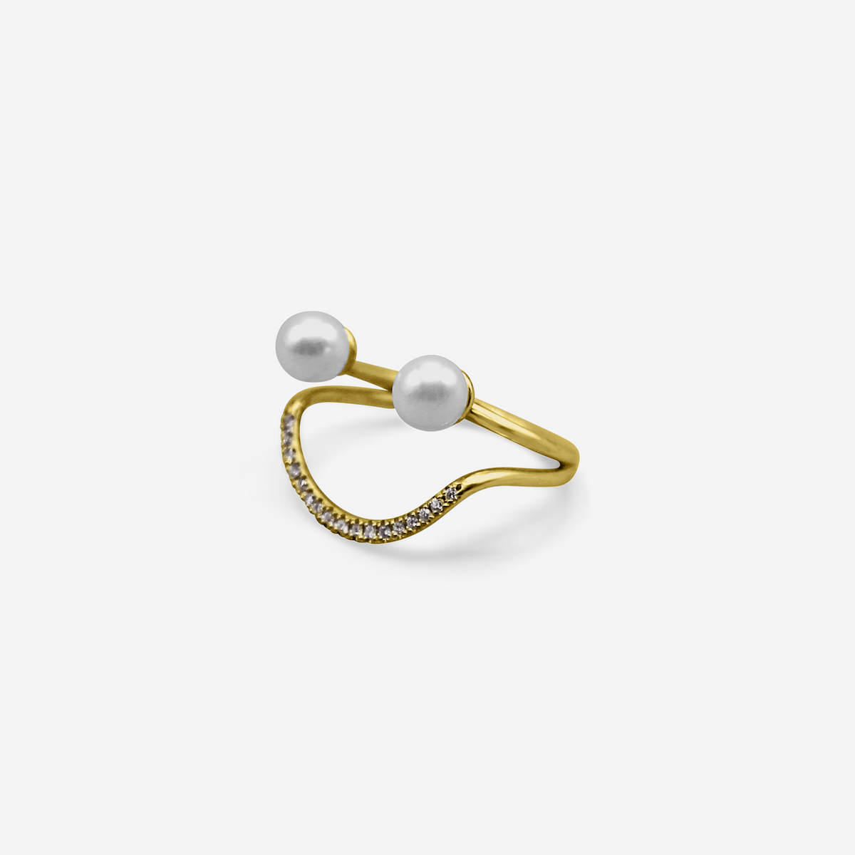 Smile gold ring with Akoya pearl and diamonds in 14K yellow gold – Made by Petit Jewelry