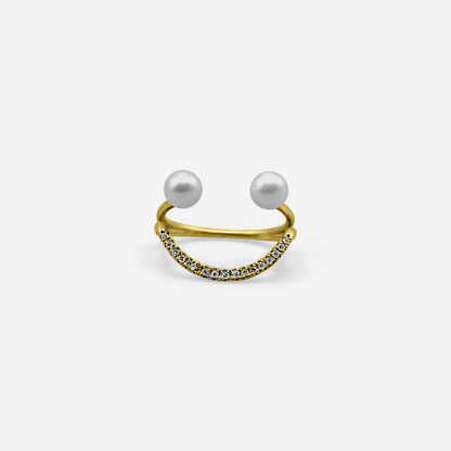 Smile gold ring with Akoya pearl and diamonds in 14K yellow gold – Made by Petit Jewelry