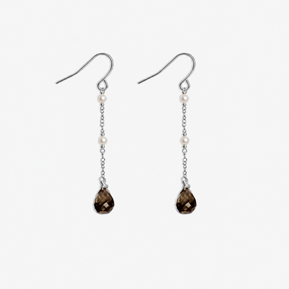 Smoky Quartz & Akoya Pearl Drop Earrings | 14K Gold