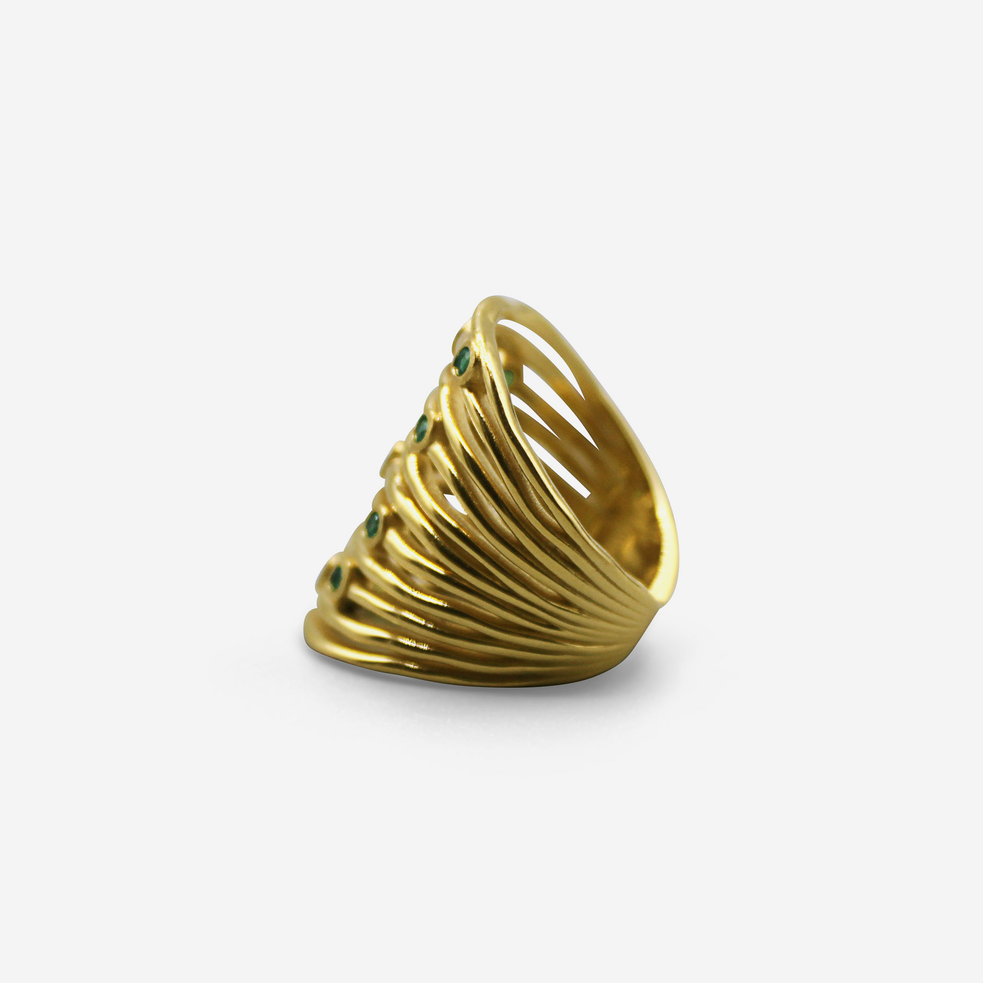 Statement gold stacking ring with green stones in 18K yellow gold – Made by Petit Jewelry