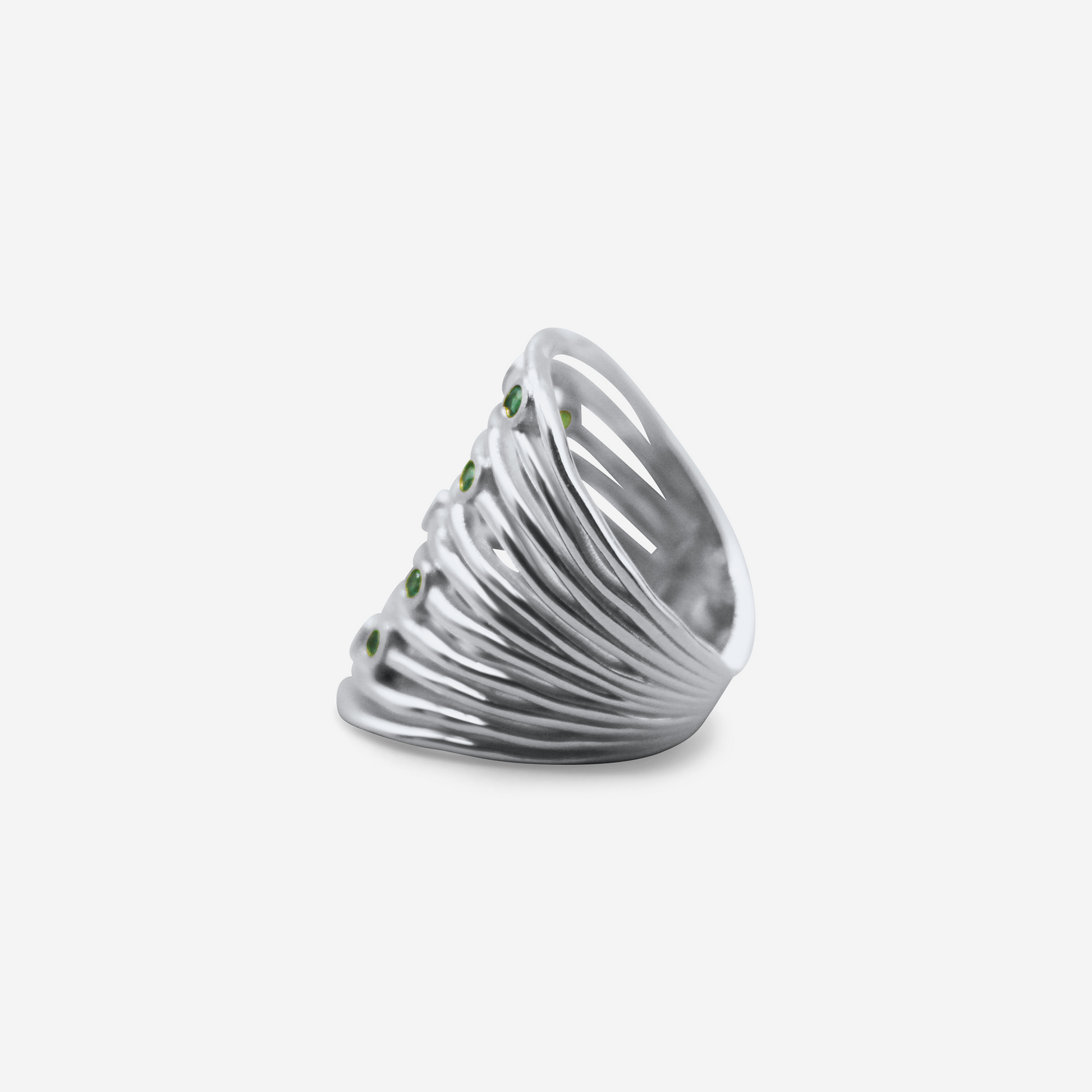 Statement gold stacking ring with green stones in 18K white gold – Made by Petit Jewelry