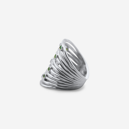 Statement gold stacking ring with green stones in 18K white gold – Made by Petit Jewelry