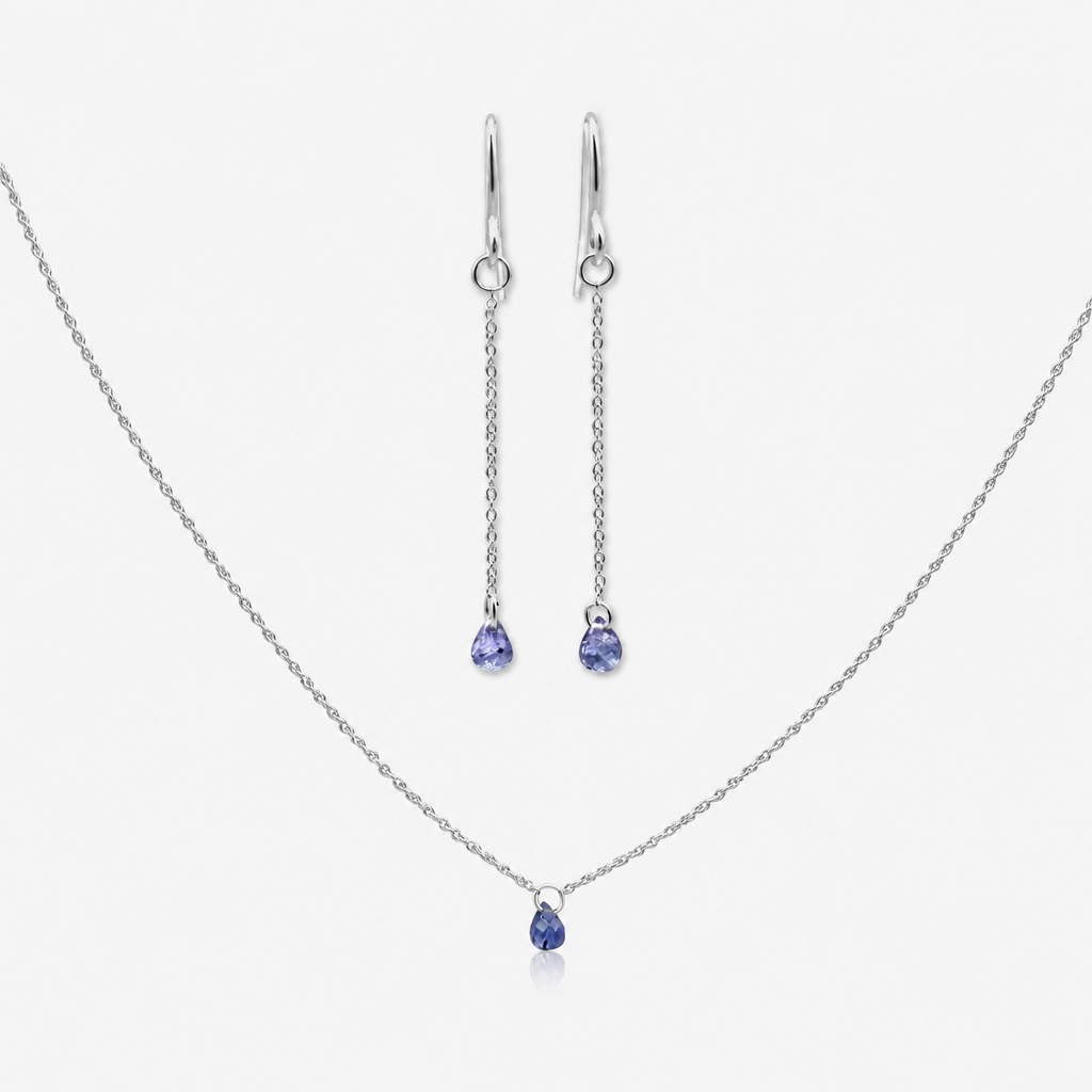 Tanzanite Drop Earrings & Necklace Set | 14K Gold