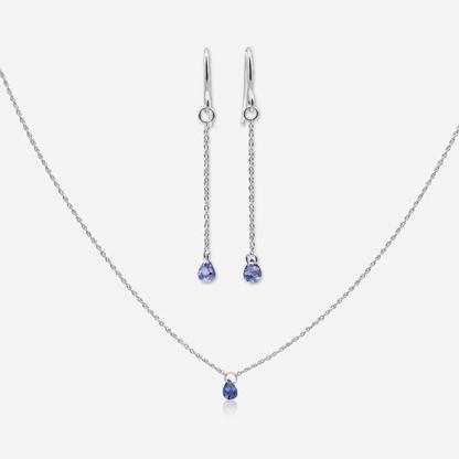 Tanzanite Drop Earrings & Necklace Set | 14K Gold