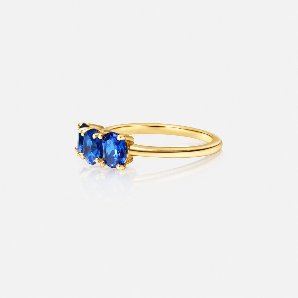 Trio Blue Sapphire Ring | 14K Gold Fine Jewelry