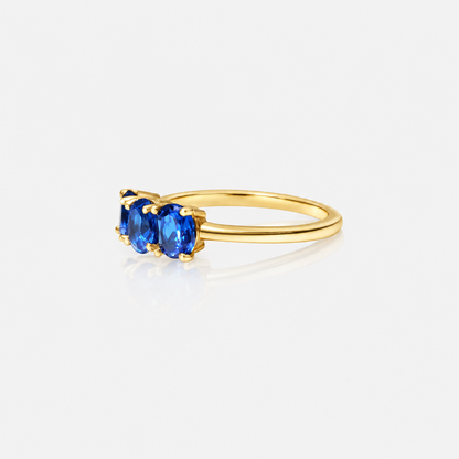 Trio Blue Sapphire Ring | 14K Gold Fine Jewelry
