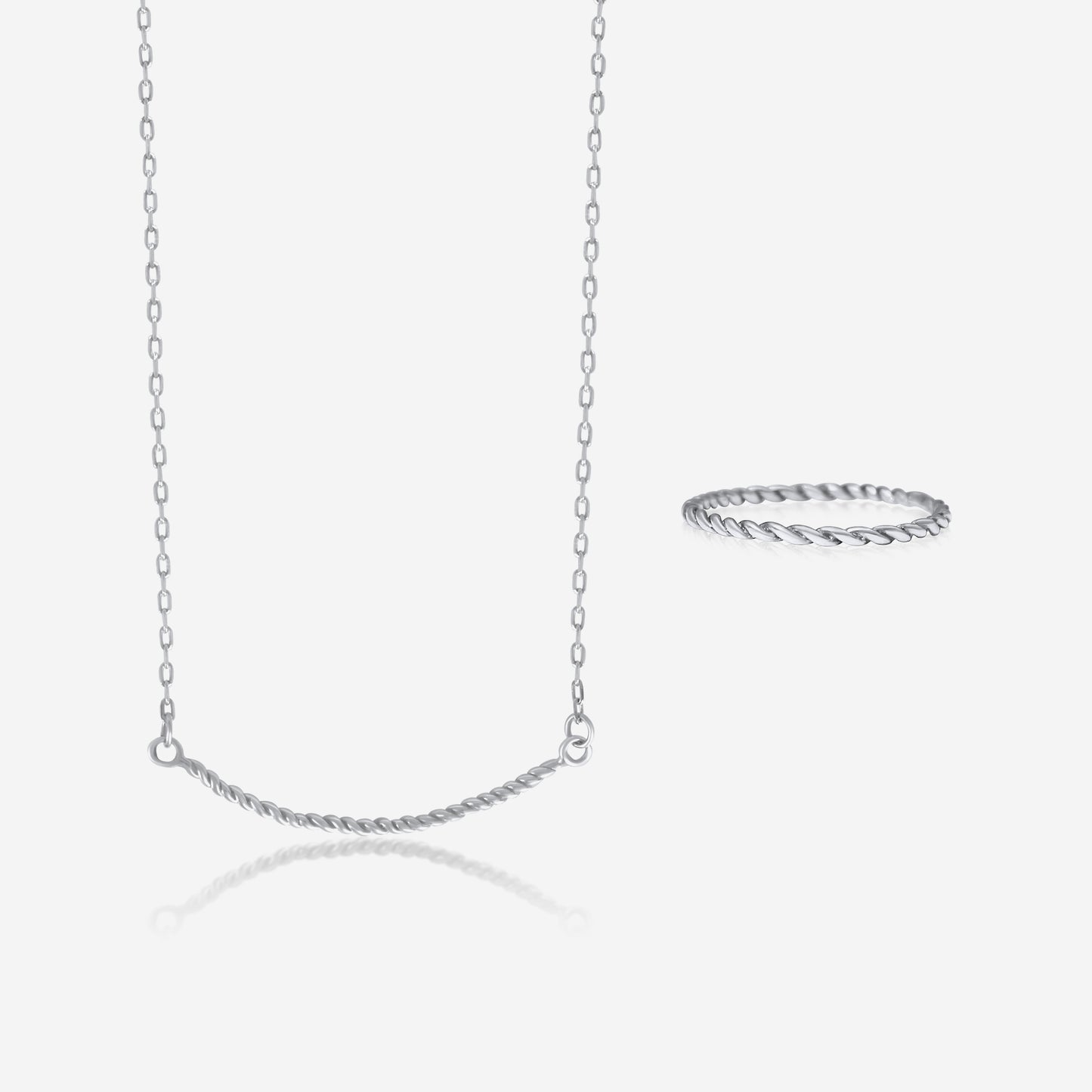 Twisted ring and necklace set in 14K white gold – Made by Petit Jewelry