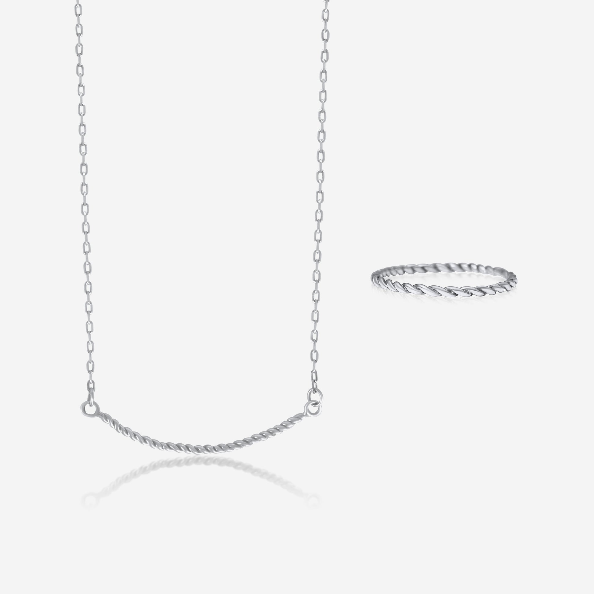 Twisted ring and necklace set in 14K white gold – Made by Petit Jewelry