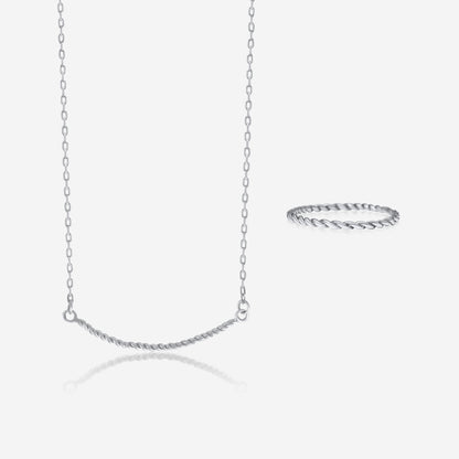 Twisted ring and necklace set in 14K white gold – Made by Petit Jewelry