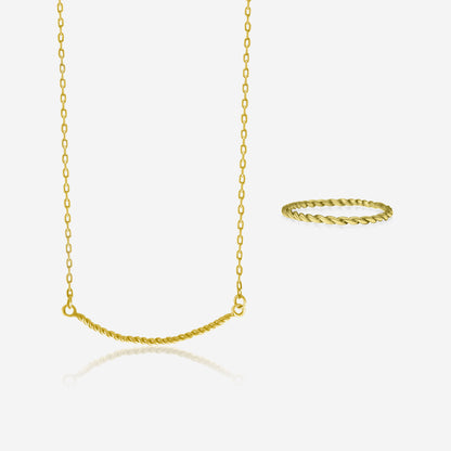 Twisted ring and necklace set in 14K yellow gold – Made by Petit Jewelry